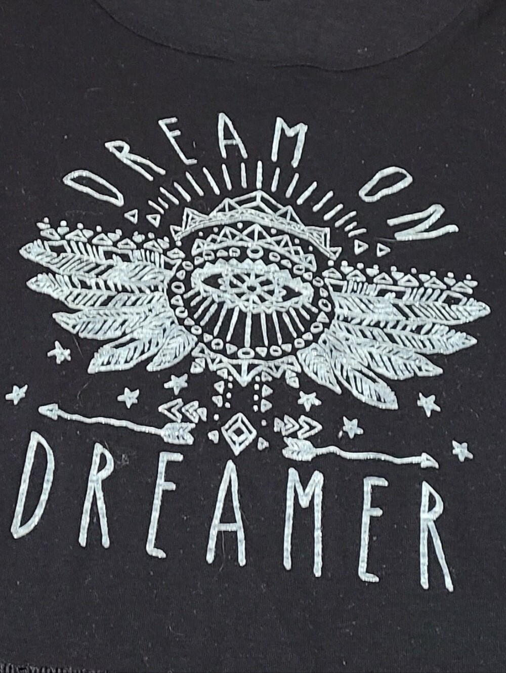 Wound Up Black Graphic 'Dreamer' Lace-Trim Tank